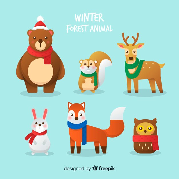 Set de animales del bosque en invierno