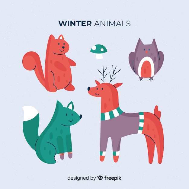 Set de animales del bosque en invierno