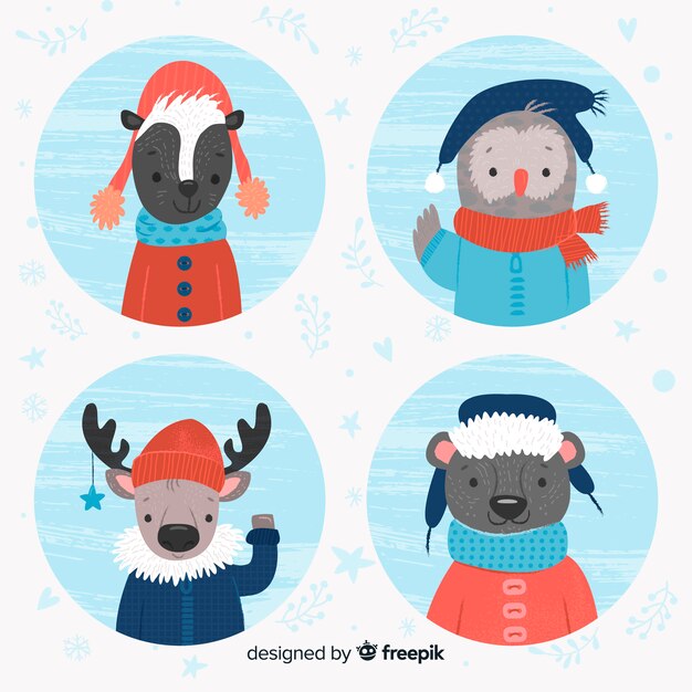 Set de animales del bosque en invierno