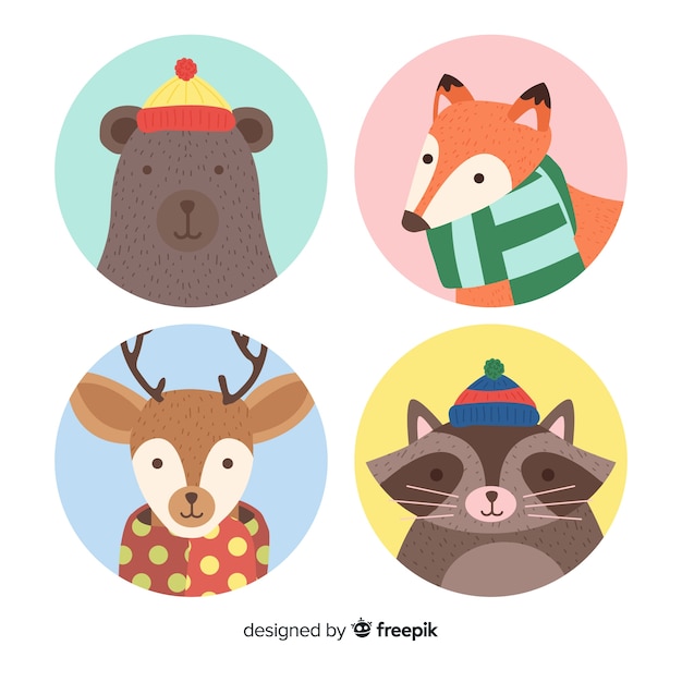 Vector gratuito set de animales del bosque en invierno