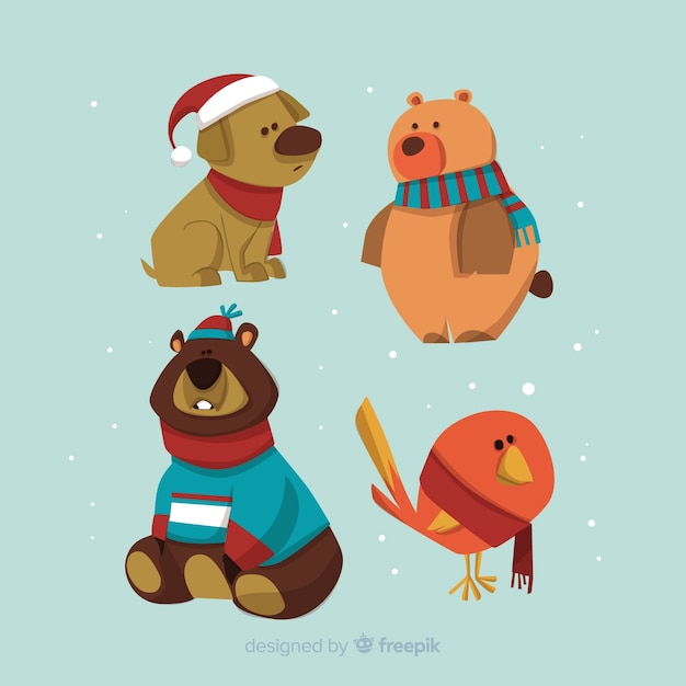 Vector gratuito set de animales del bosque en invierno