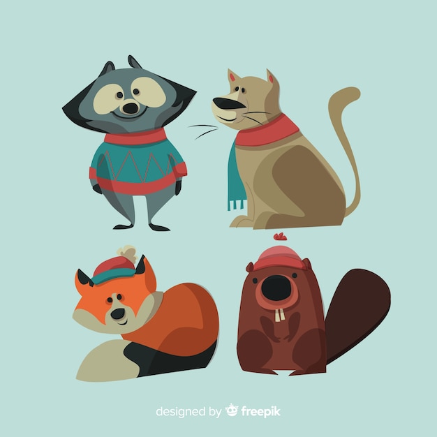 Vector gratuito set de animales del bosque en invierno