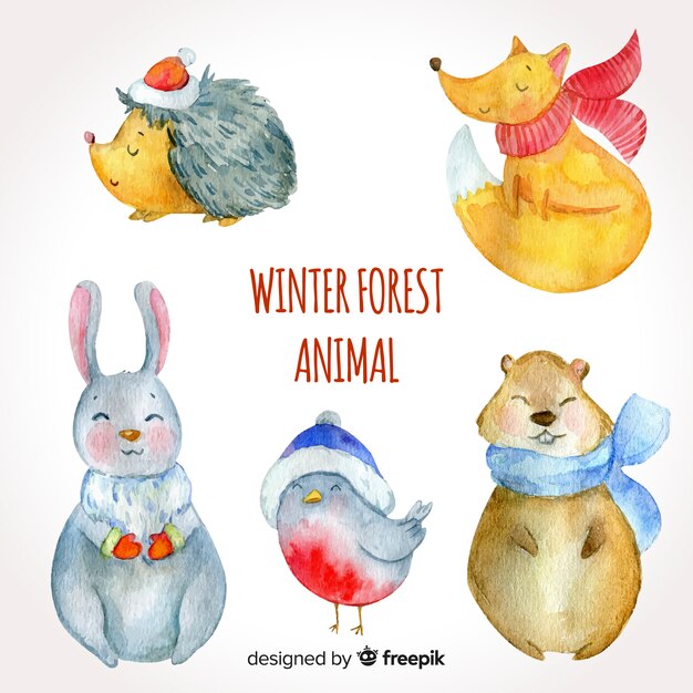 Set de animales del bosque en invierno