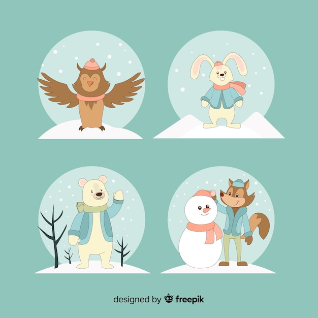 Set de animales del bosque en invierno