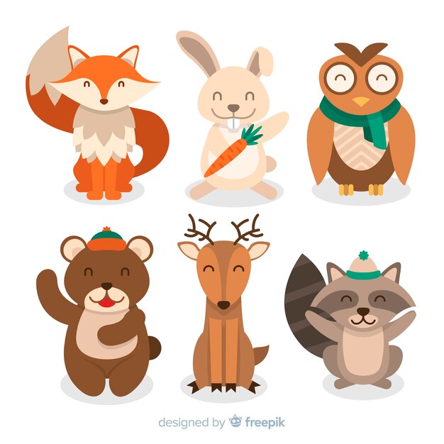 Set de animales del bosque en invierno