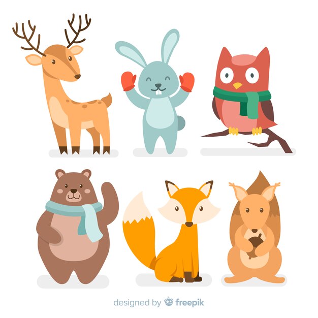 Set de animales del bosque en invierno