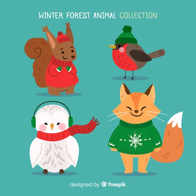 Set de animales del bosque en invierno