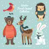 Vector gratuito set de animales del bosque en invierno