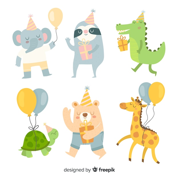 Vector gratuito set de animales de cumpleaños