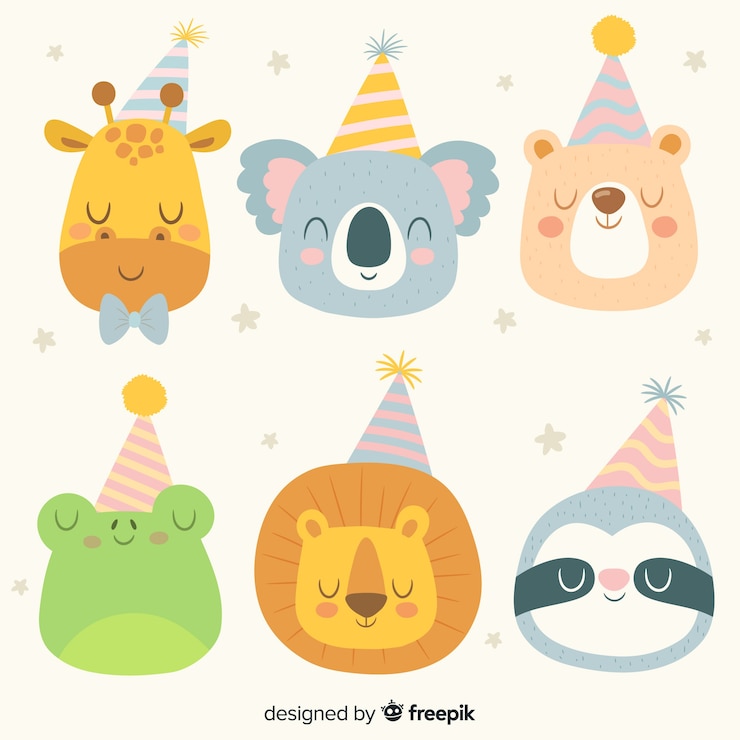 Vector gratuito set de animales de cumpleaños