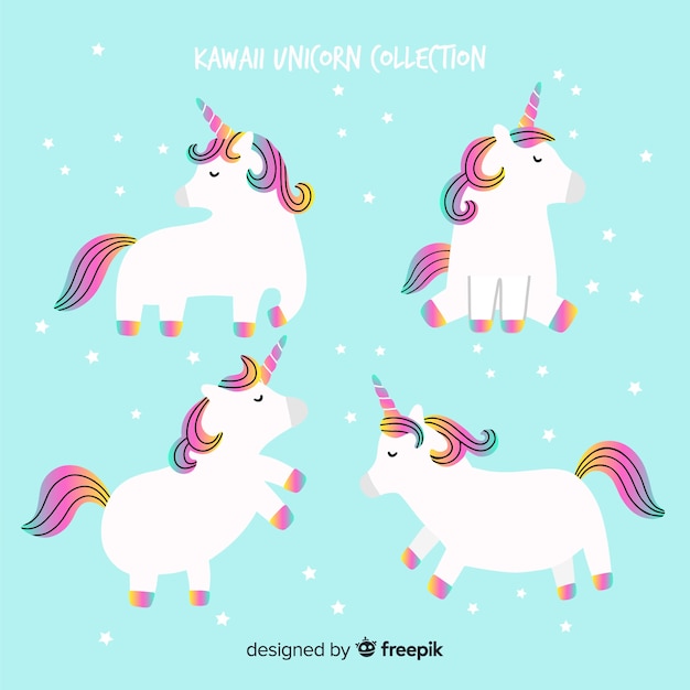 Set de animales en estilo kawaii con apariencia de unicornio