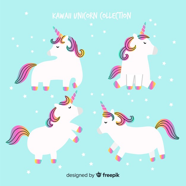 Set de animales en estilo kawaii con apariencia de unicornio
