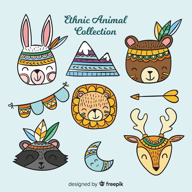 Vector gratuito set de animales étnicos