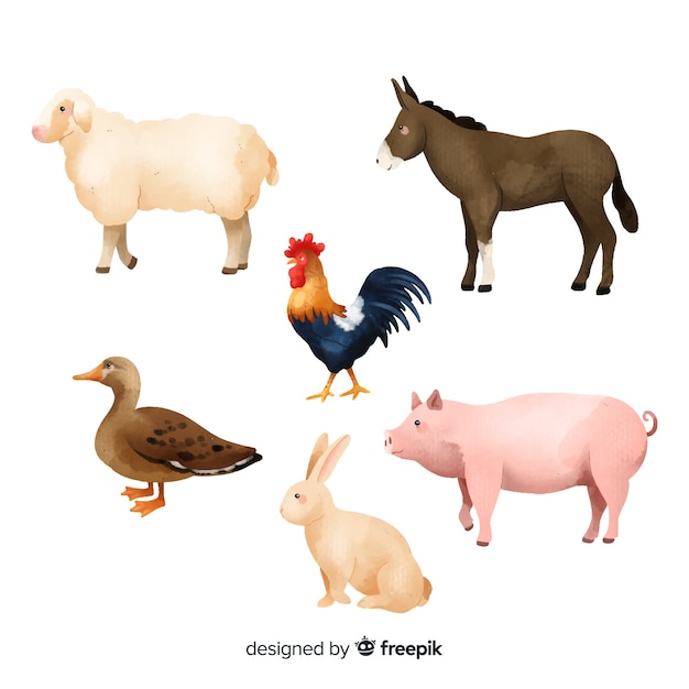 Vector gratuito set de animales de granja en acuarela