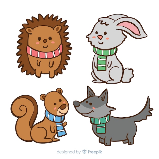 Vector gratuito set de animales en invierno