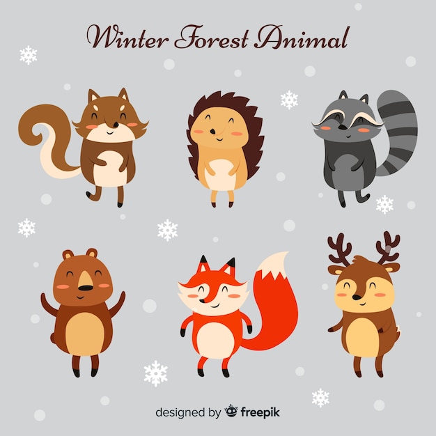 Vector gratuito set de animales en invierno