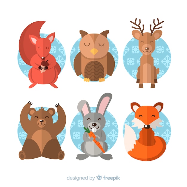 Vector gratuito set de animales en invierno