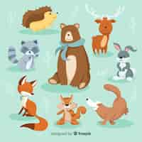 Vector gratuito set de animales en invierno