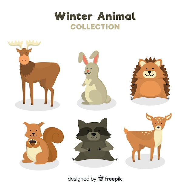 Vector gratuito set de animales en invierno