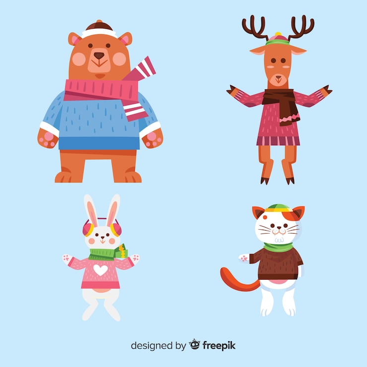 Vector gratuito set de animales en invierno