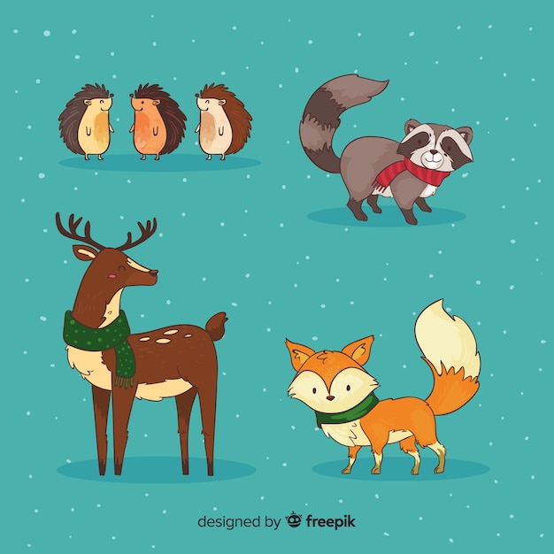 Vector gratuito set de animales en invierno