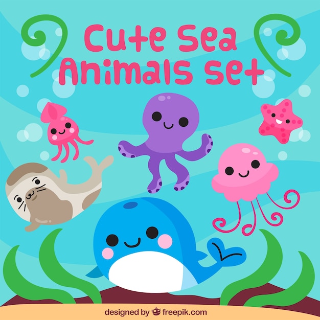 Set de animales marinos bonitos