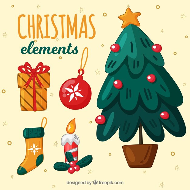 Set de árbol de navidad con elementos 