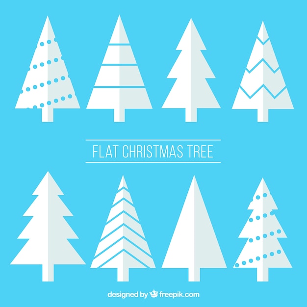 Vector gratuito set de árboles blancos de navidad en diseño plano