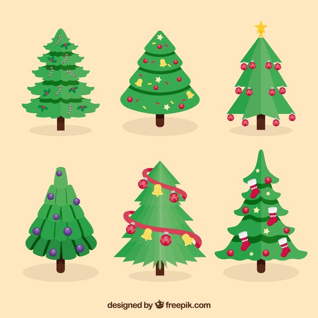 Set de árboles con bolas de navidad 
