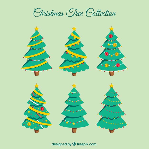 Set de árboles de bonitos árboles de navidad en diseño plano 