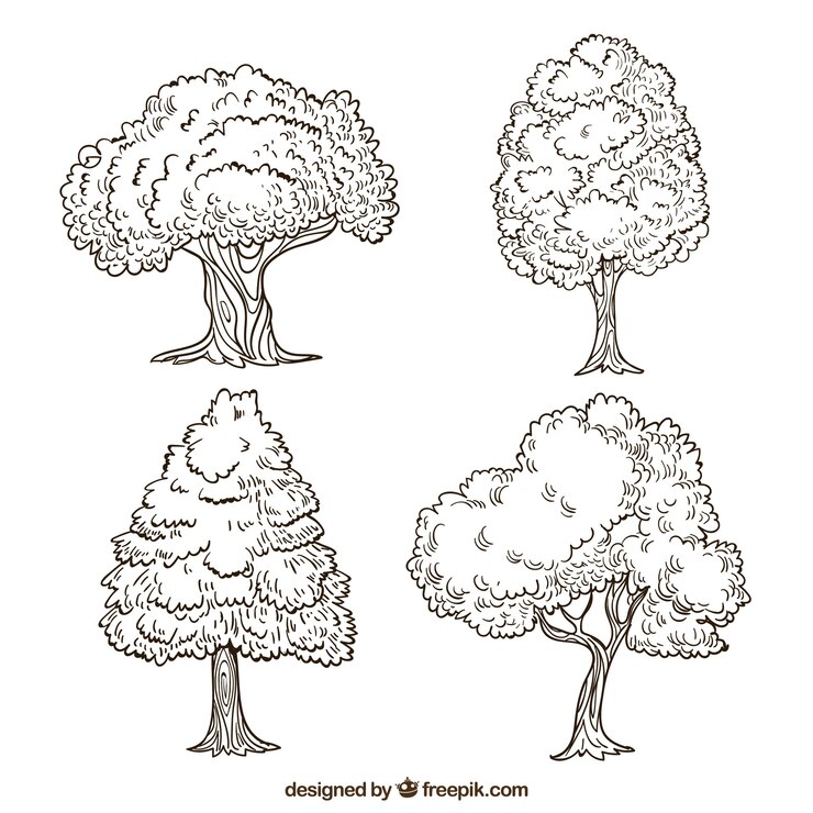 Vector gratuito set de árboles en estilo hecho a mano