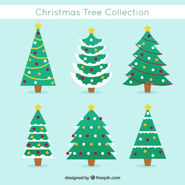 Set de árboles de navidad con bolas decorativas