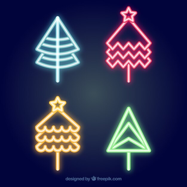 Set de árboles de navidad de colores de neón