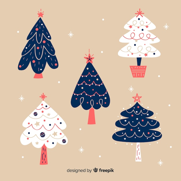 Set de árboles de navidad dibujados a mano