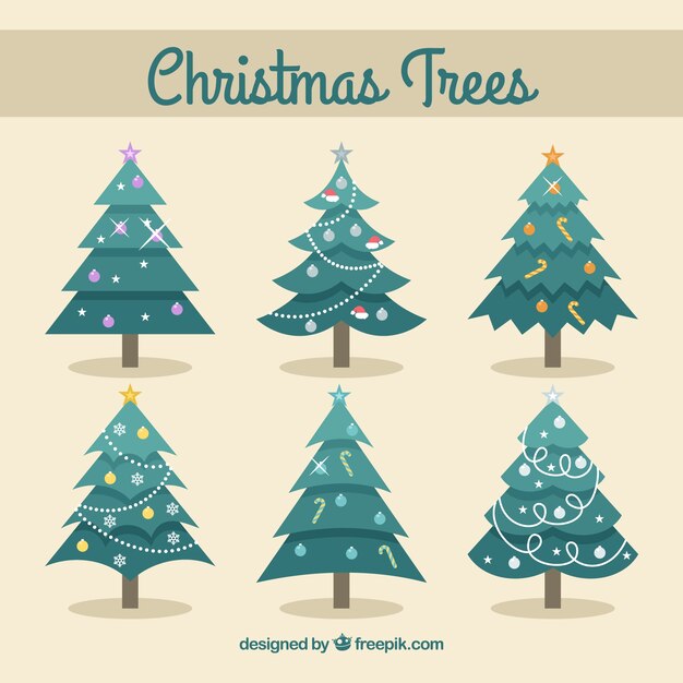 Set de árboles de navidad en diseño plano 