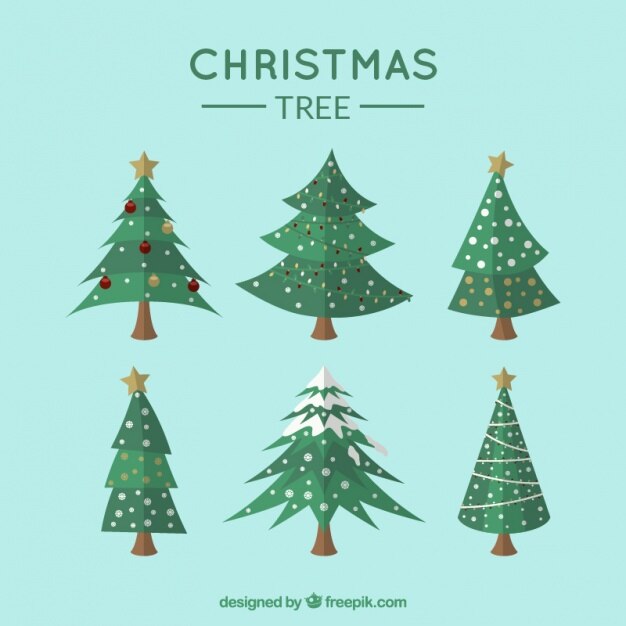 Set de árboles de navidad con elementos ornamentales