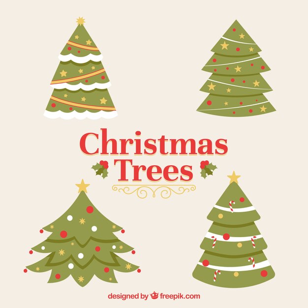 Set de árboles de navidad en estilo vintage