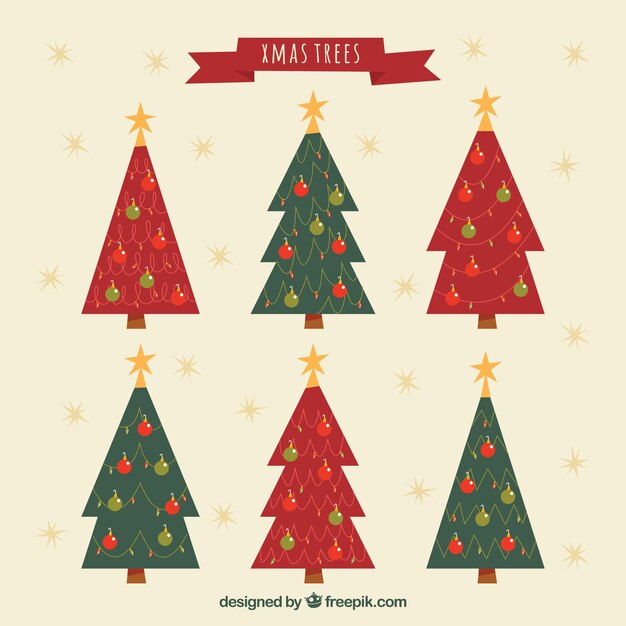 Set de árboles de navidad retro 