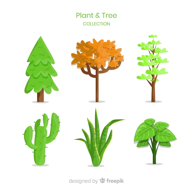 Vector gratuito set de árboles y plantas