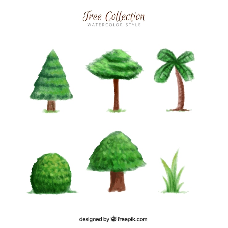 Vector gratuito set de arbustos y árboles de acuarela 