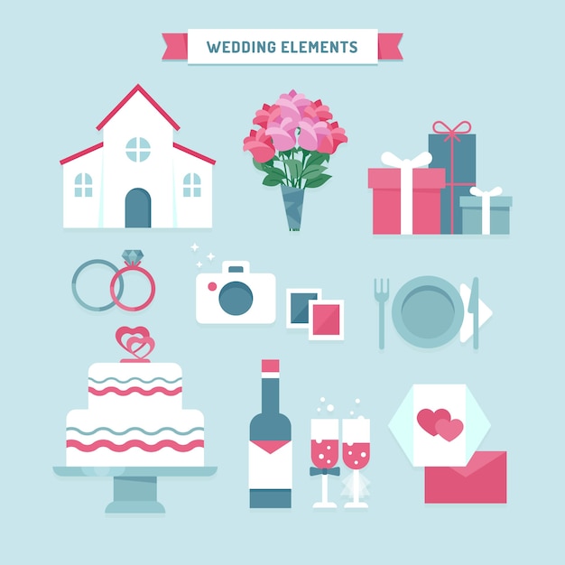 Vector gratuito set de artículos de boda