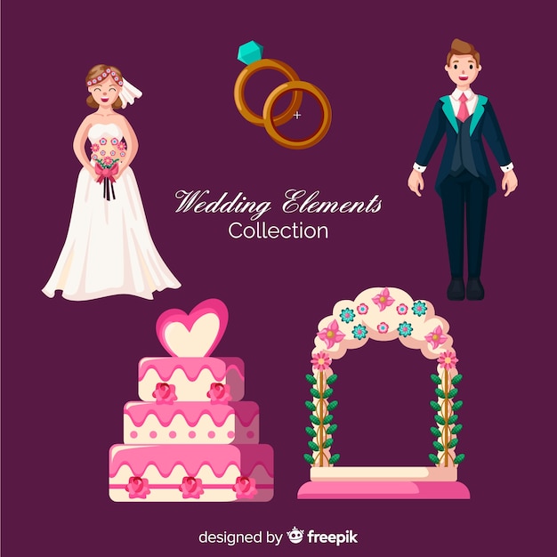 Vector gratuito set de artículos de boda