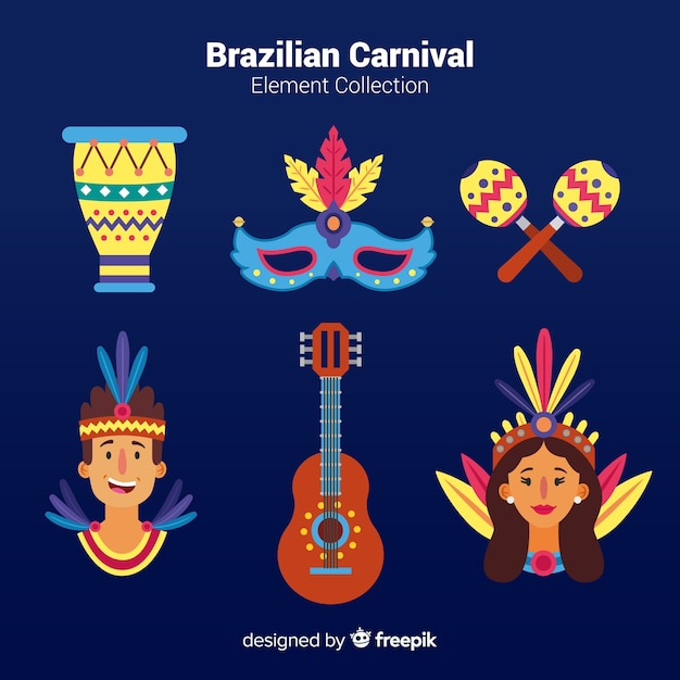 Vector gratuito set de artículos del carnaval de brasil