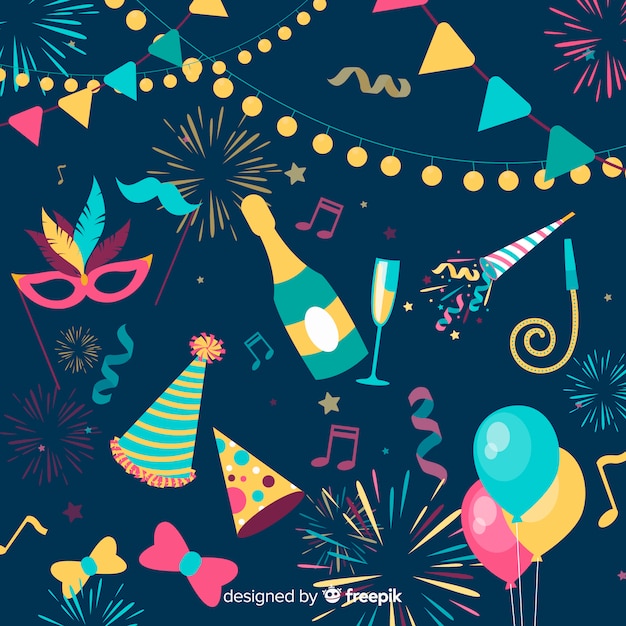 Vector gratuito set de artículos de fiesta para año nuevo