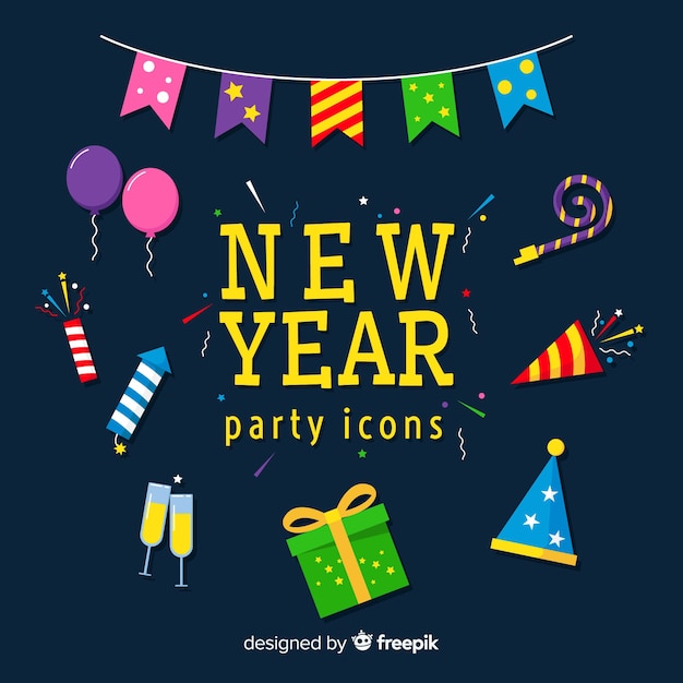 Vector gratuito set de artículos de fiesta para año nuevo