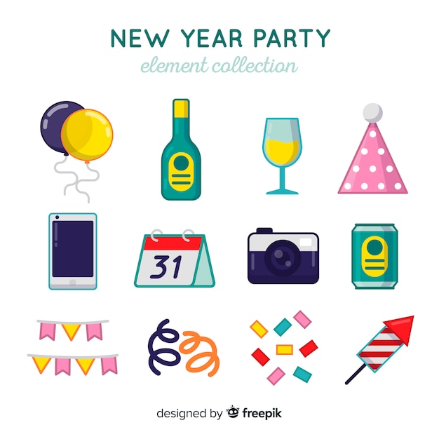 Vector gratuito set de artículos de fiesta de año nuevo