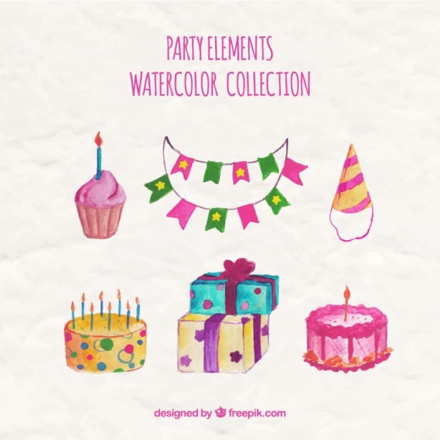 Set de artículos de fiesta en estilo de acuarela