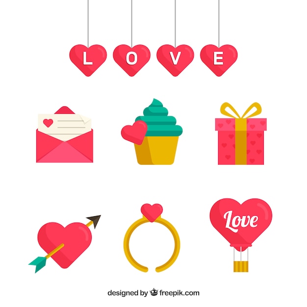 Set de artículos de san valentín