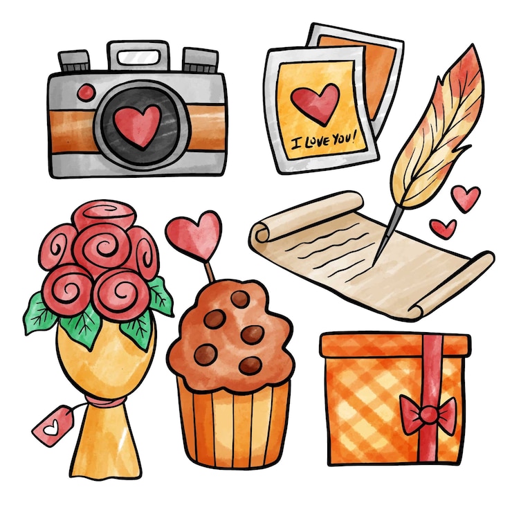 Vector gratuito set de artículos de san valentín