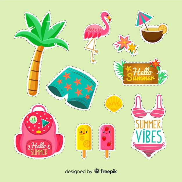 Vector gratuito set de artículos veraniegos